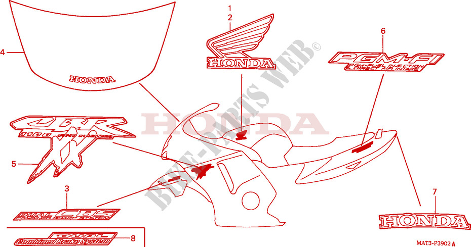 STRIPE/MARK (X/Y/1/2/3/4) dla Honda CBR 1100 SUPER BLACKBIRD 2000