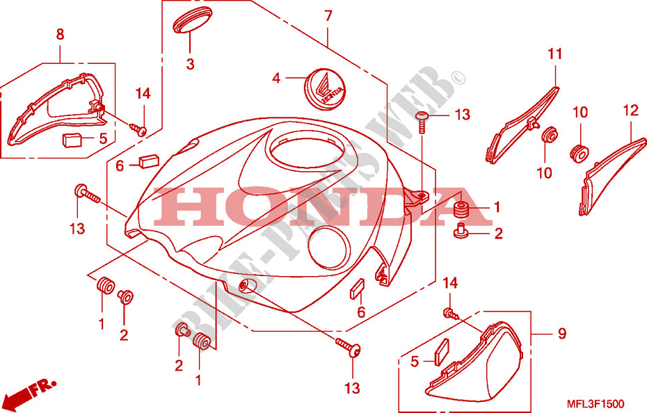 TANK COVER dla Honda CBR 1000 RR FIREBLADE ORANGE 2010