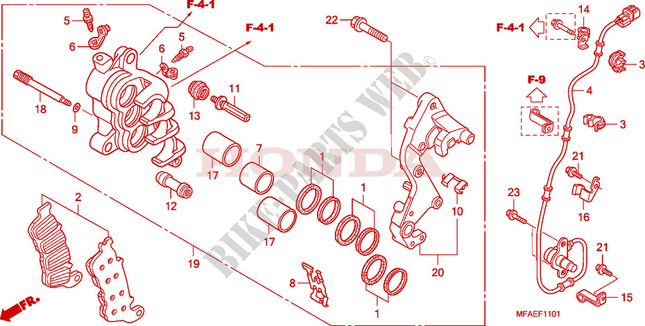 R. FRONT BRAKE CALIPER (CBF1000A/T/S) dla Honda CBF 1000 ABS 2010