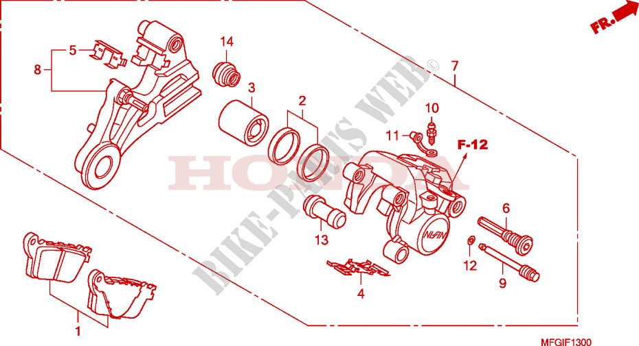 REAR BRAKE CALIPER(CB600F /F3) dla Honda CB 600 F HORNET STRIPE 2010