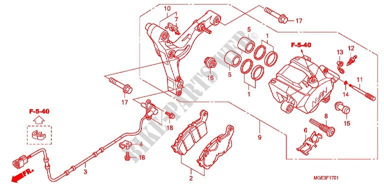 REAR BRAKE CALIPER dla Honda VFR 1200 DCT 2012