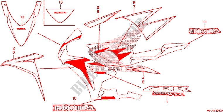 STICKERS (3) dla Honda CBR 1000 RR HURRICANE ABS RED 2011